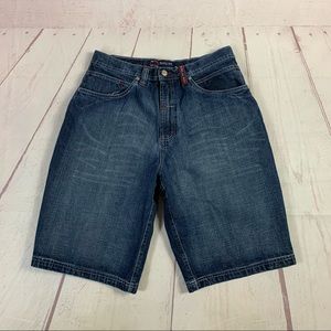 Vintage Men's Bugle Boy Jean Company Denim Shorts Size 33 Baggy Blue 5 Pocket